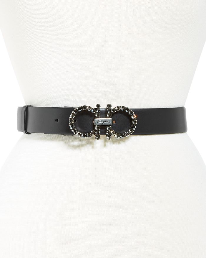 Salvatore Ferragamo - Women's Embellished Double Gancini Buckle Leather Belt