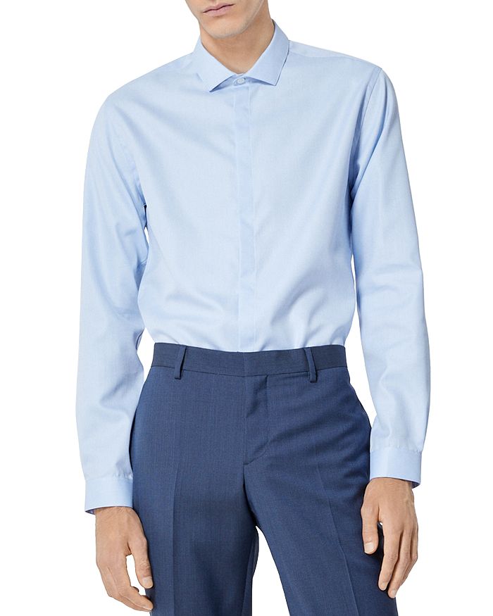 The Kooples Classic Collar Shirt With Embroidered Logo In Sky