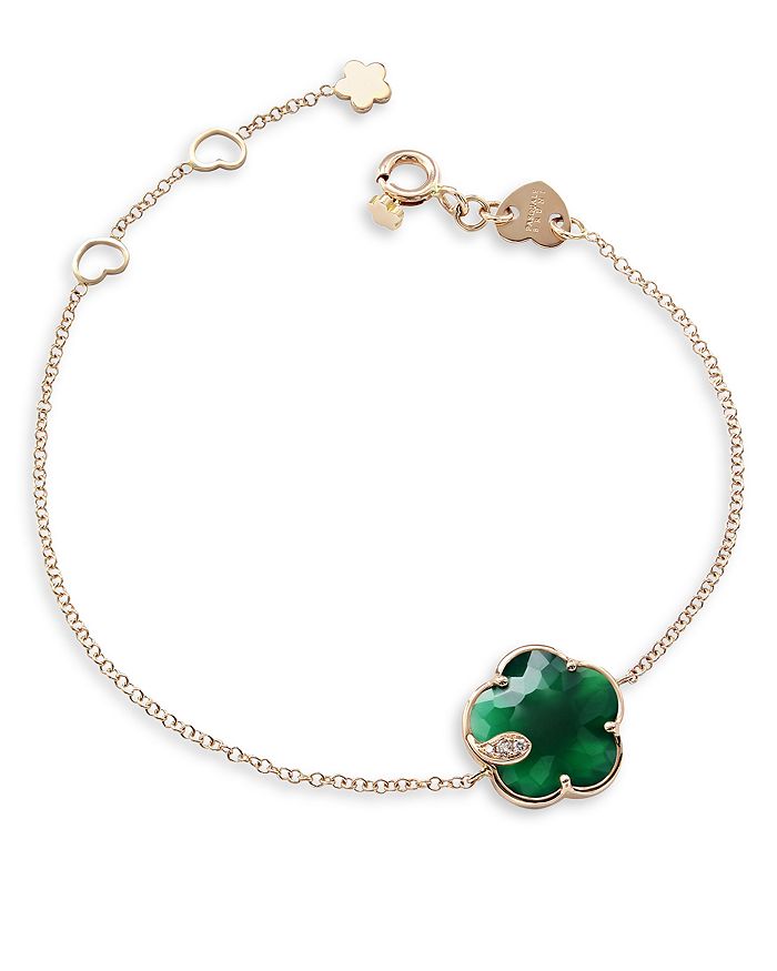 Shop Pasquale Bruni 18k Rose Gold Petit Joli Green Agate And Diamond Bracelet In Green/rose Gold