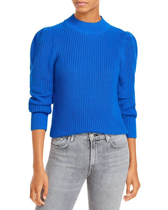 Aqua Cotton Puff Sleeve Mock Neck Sweater - 100% Exclusive In Cobalt Blue