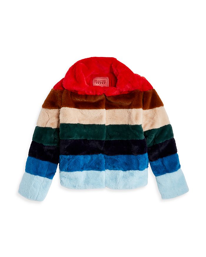Blanknyc Girls' Rainbow Pop Striped Faux Fur Jacket - Big Kid
