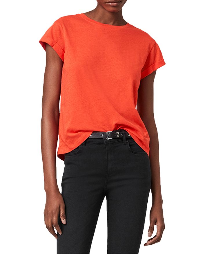 Allsaints Anna Cuffed Sleeve Tee In Riot Red