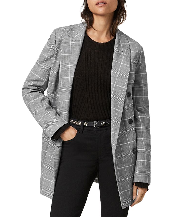 ALLSAINTS ASTRID PLAID DOUBLE BREASTED BLAZER,WT043S