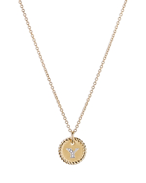 David Yurman Cable Collectibles Initial Pendant With Diamonds In Gold On Chain, 16-18 In Y