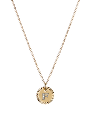 David Yurman Cable Collectibles Initial Pendant With Diamonds In Gold On Chain, 16-18 In F