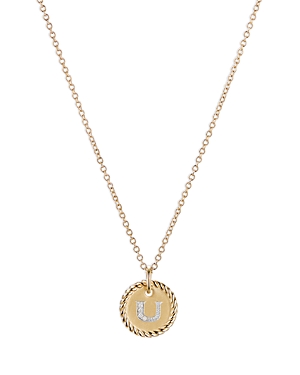 David Yurman Cable Collectibles Initial Pendant With Diamonds In Gold On Chain, 16-18 In U