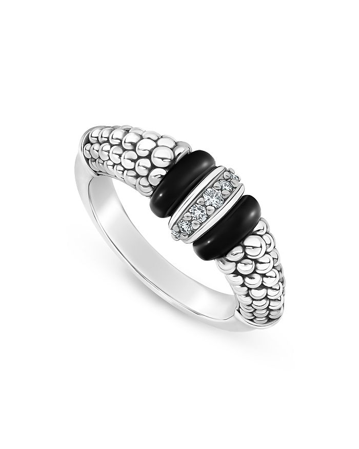Shop Lagos Sterling Silver Black Caviar Diamond & Black Ceramic Statement Ring