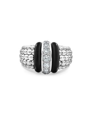 Sterling Silver Black Caviar Diamond & Ceramic Statement Ring
