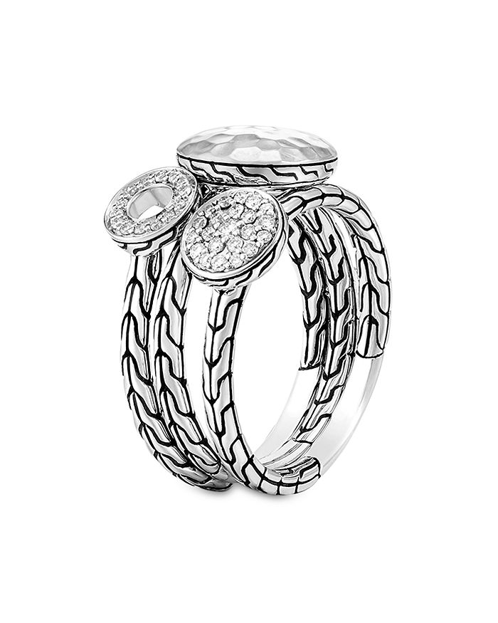 JOHN HARDY Dot Hammered Sterling Silver Diamond Pav Stacking