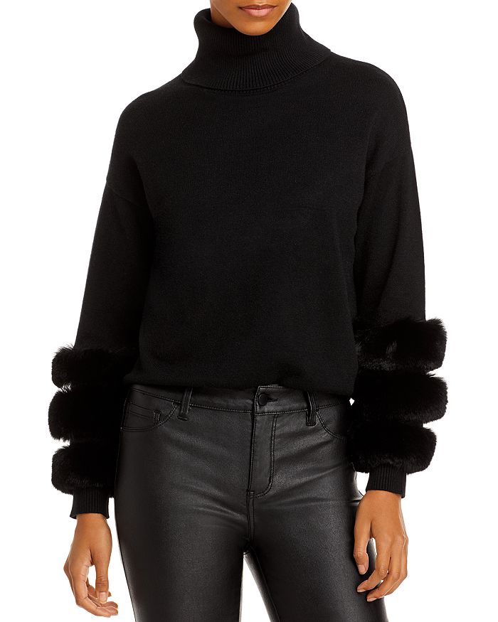 Aqua Faux Fur Sleeve Sweater - 100% Exclusive In Black