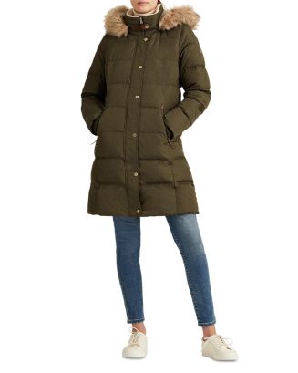 Down puffer jacket with faux sales fur trim lauren ralph lauren