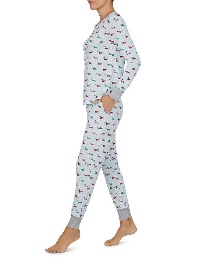 Kate Spade New York Printed Long Sleeve Pajama Set In Aqua Dogs