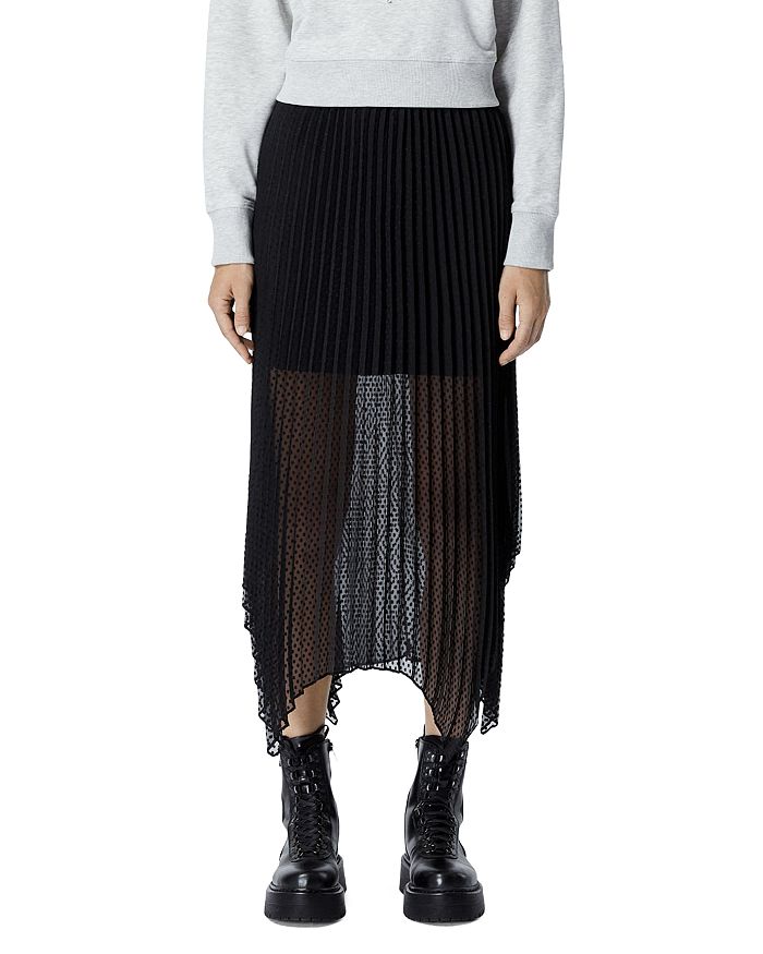 The Kooples Swiss Dotted Pleated Midi Skirt | Bloomingdale's
