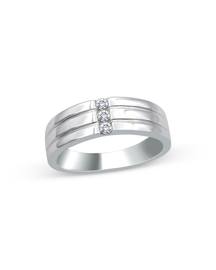 Bloomingdale's Men's Diamond 3-stone Ribbed Band In 14k White Gold, 0.15 Ct. T.w. - 100% Exclusive