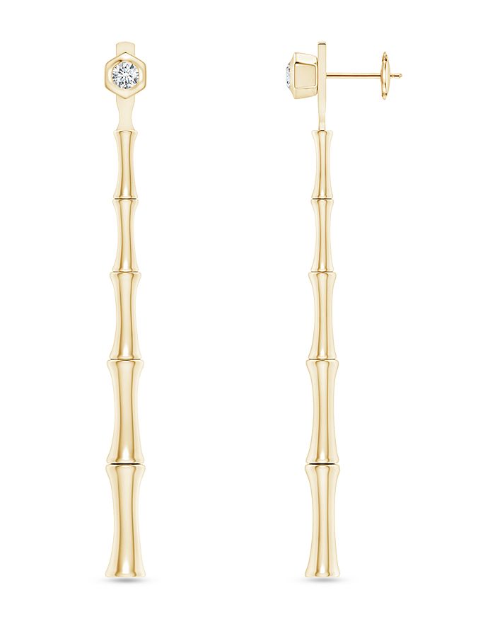 Natori 14k Yellow Gold Indochine Medium Diamond Multi-wear Bamboo Bar Drop Earrings