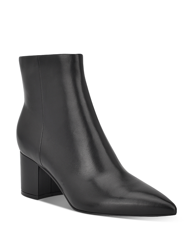 Marc Fisher Ltd Leonna Leather Block-heel Ankle Booties In Black Leather
