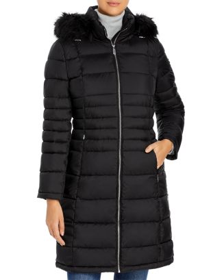 Calvin Klein Hooded Faux Fur Trim Puffer Coat | Bloomingdale's