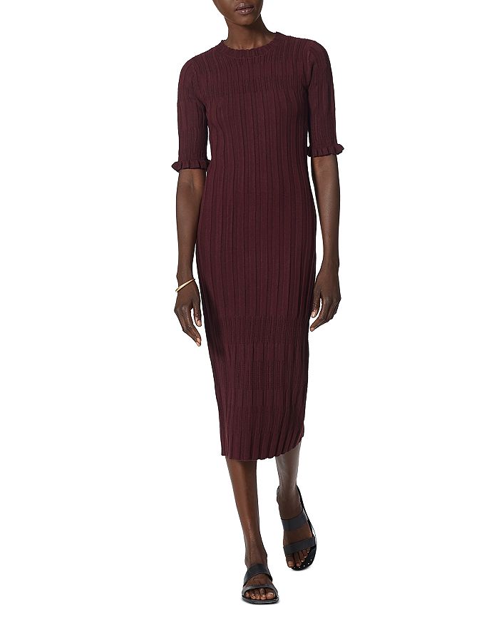 Joie Pointelle-trimmed Ribbed-knit Midi Dress In Rhubarb
