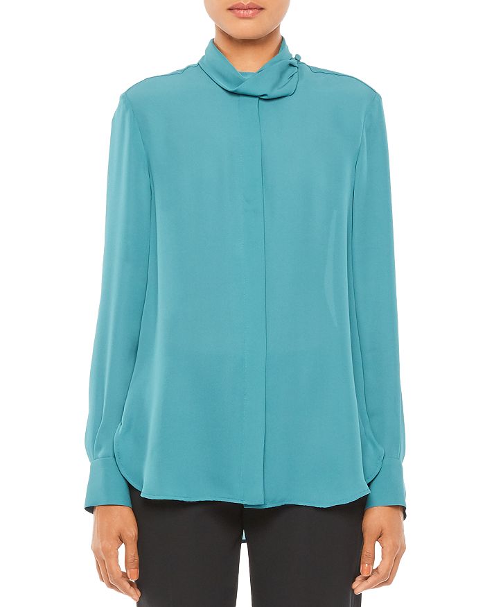 Armani Collezioni Emporio Armani Double Silk Georgette Shirt In Solid Light