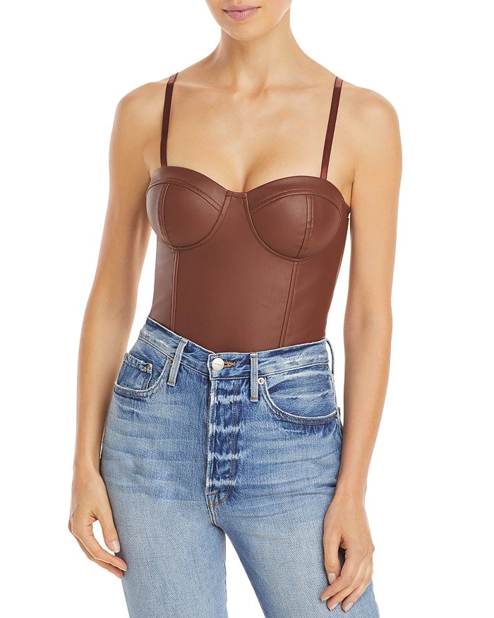 Zip Into Shape Faux Leather Underwired Bustier Crop Top in Blush