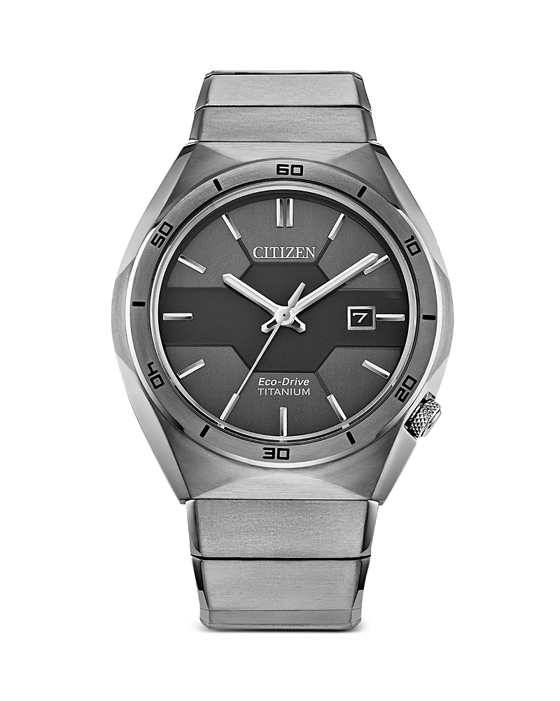Citizen Men's Armor Eco-drive Silver-tone Titanium Bracelet Watch 41mm In Black