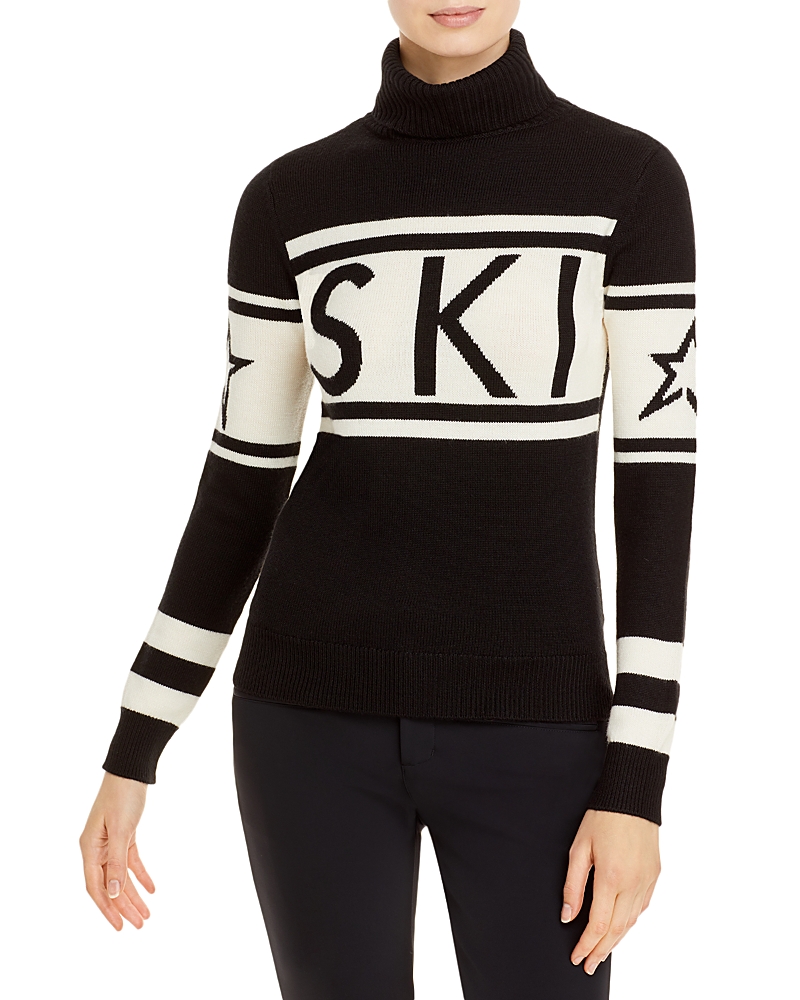 Perfect Moment Schild Intarsia Merino Wool Turtleneck Sweater In Black