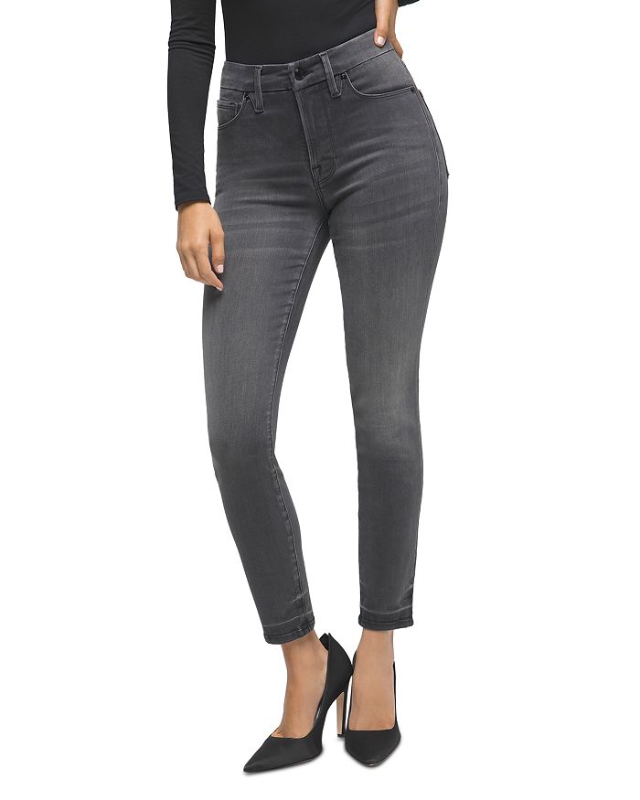 Good American Good Legs Raw Hem Crop Skinny Jeans In Black