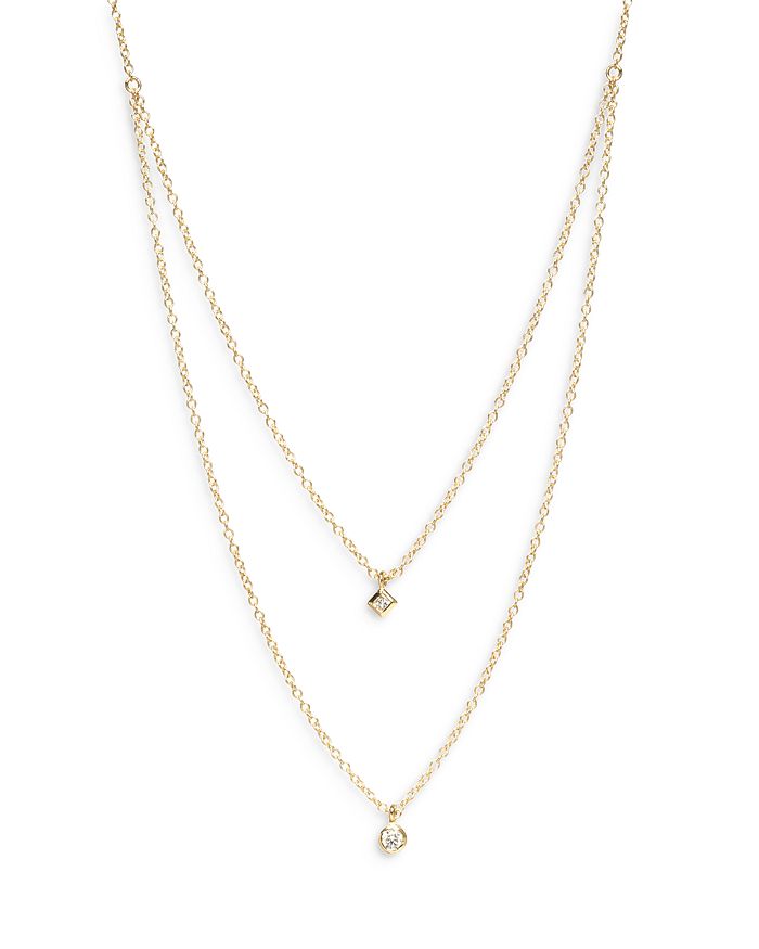 Shop Zoë Chicco 14k Yellow Gold Diamond Princess & Round Layered Pendant Necklace, 16-18