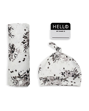 Lulujo Unisex 3 Pc. Hello World Floral Print Hat, Blanket & Name Tag Set - Baby