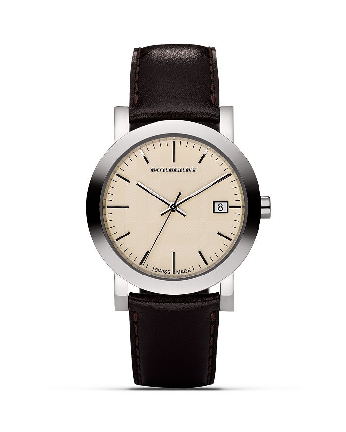 Burberry Cream Watch with Brown Leather Strap 38mm Bloomingdale s