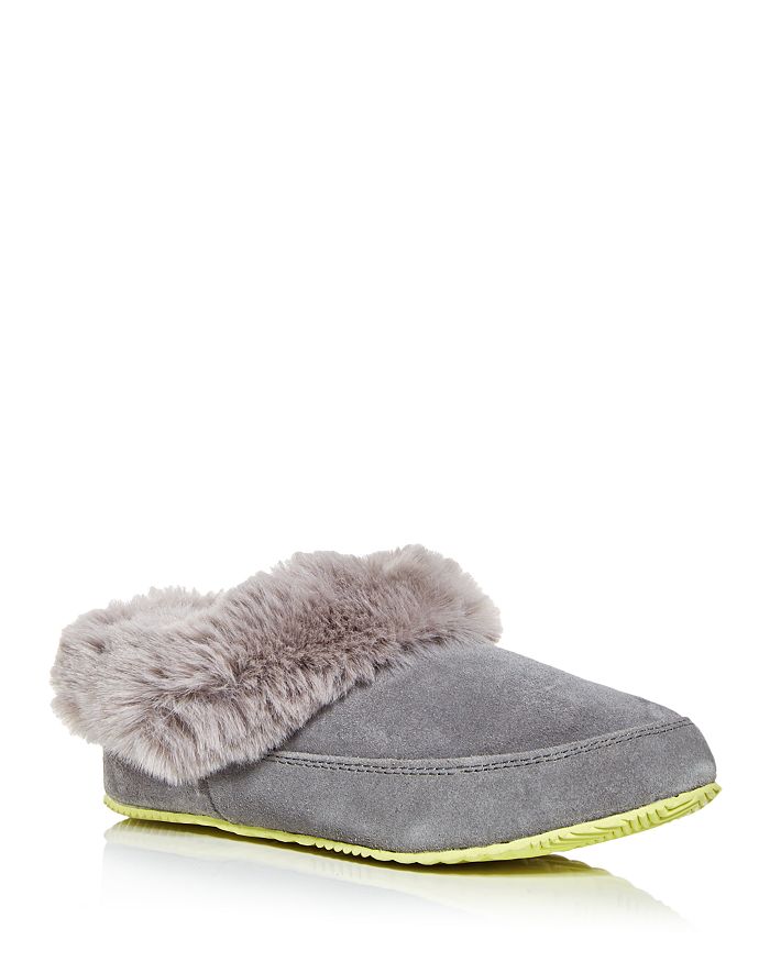 Sorel Go Coffee Run Faux Fur-lining Suede Slippers In Quarry
