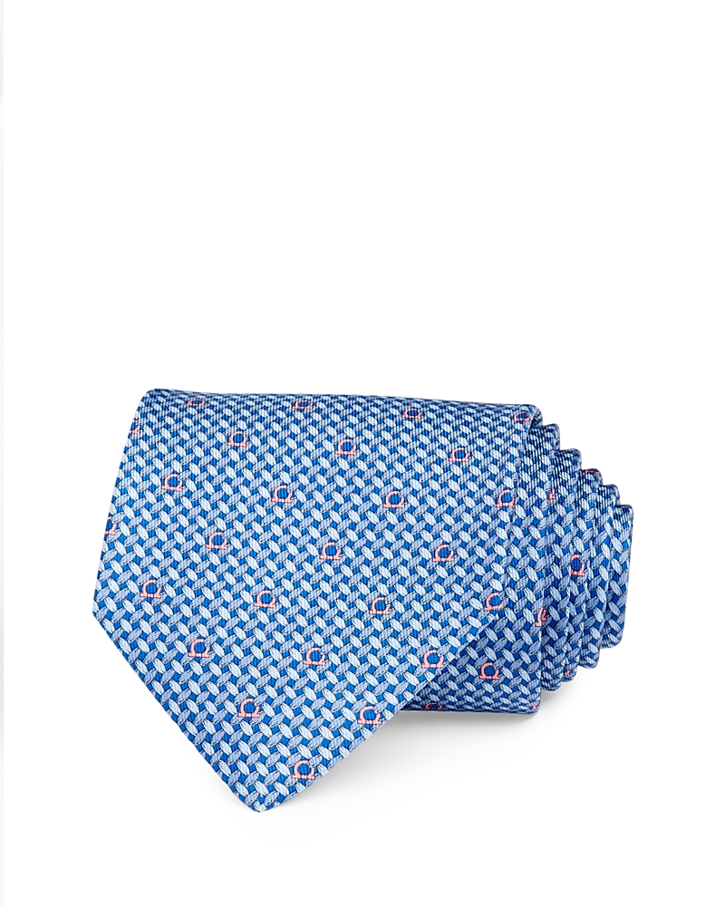 Ferragamo Salvatore Woven Gancini Silk Classic Necktie In Blue/pink