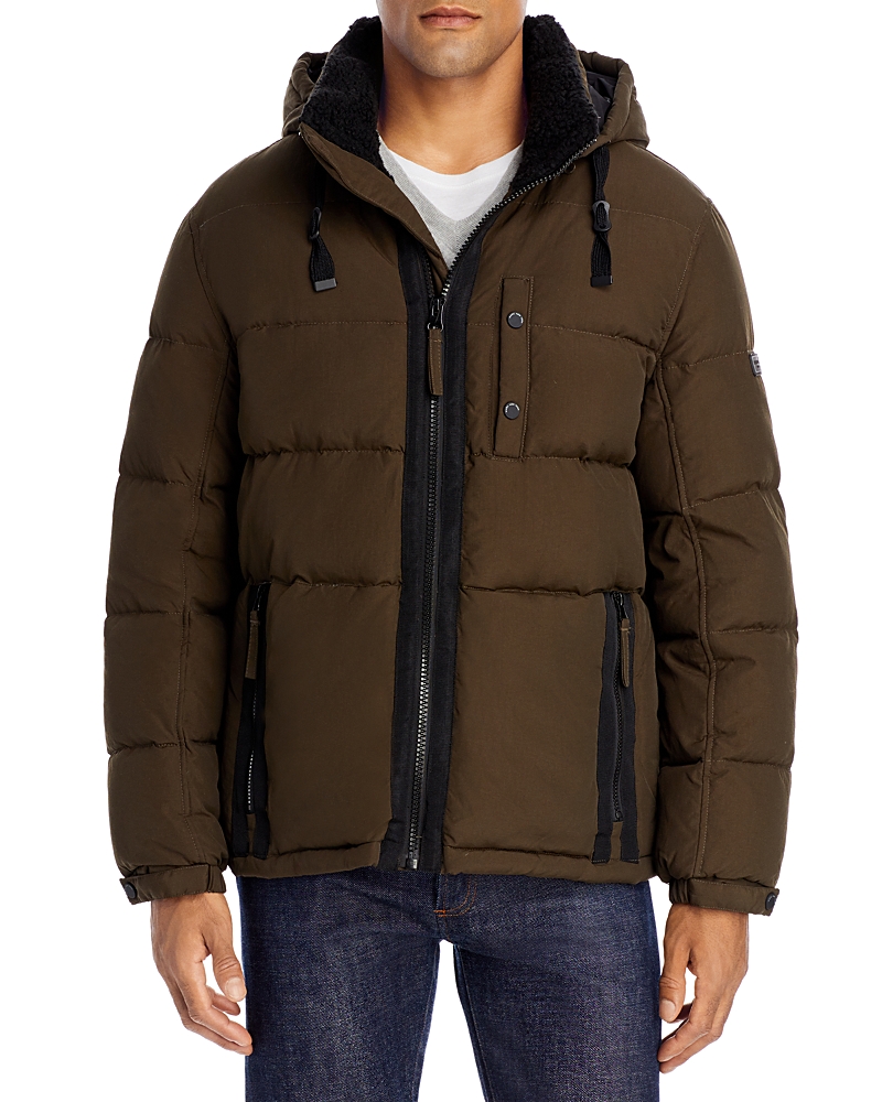 Marc New York Hubble Faux Fur Collar Water Resistant Puffer Coat In Olive
