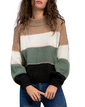 Elan Striped Sweater In Taupe/natural/olive/black