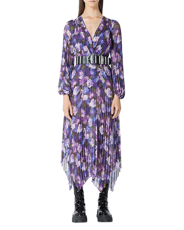 The Kooples Floral Print Pleated Midi Dress | Bloomingdale's