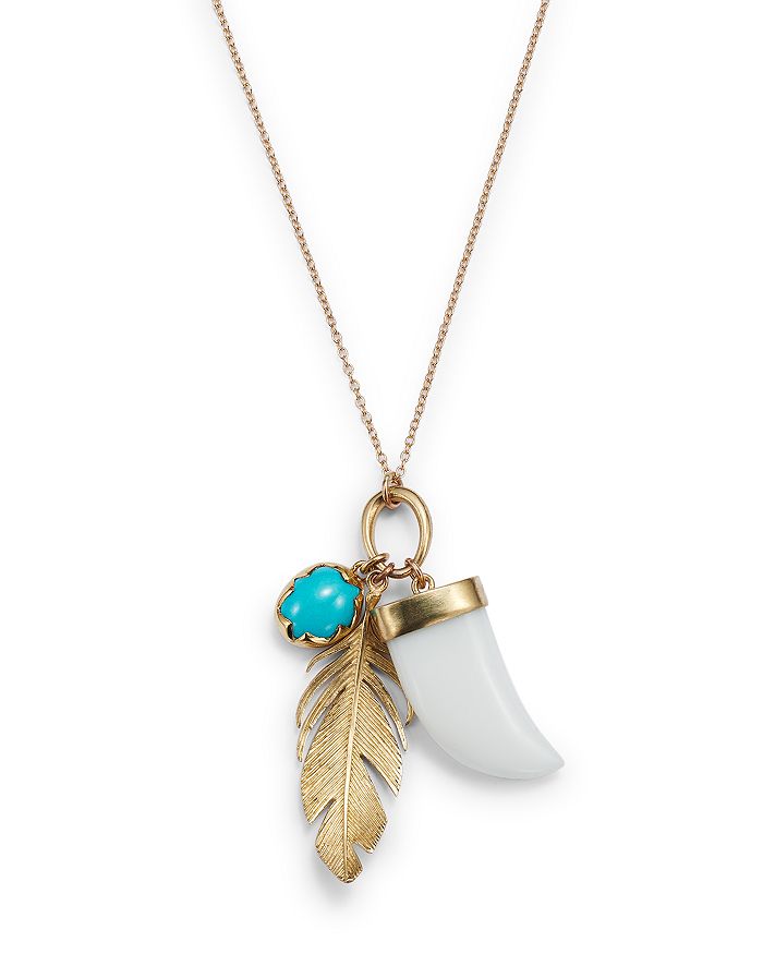 Annette Ferdinandsen Design 14k Yellow Gold White Agate & Turquoise, Feather Charm Pendant Necklace, 18 In Turquoise/white/gold
