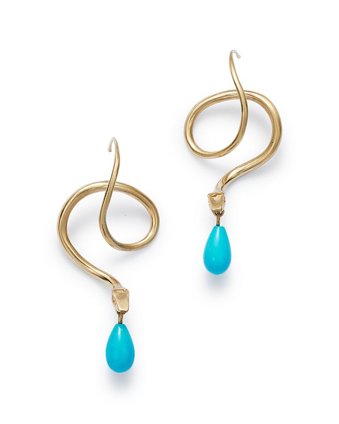 Annette Ferdinandsen Design 14k Yellow Gold Diamond & Turquoise Serpent Drop Earrings
