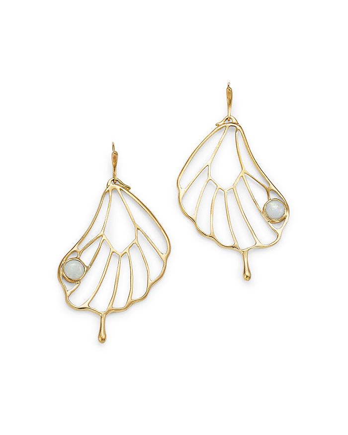 Annette Ferdinandsen Design 14k Yellow Gold Opal Accent Pampion Wing Drop Earrings