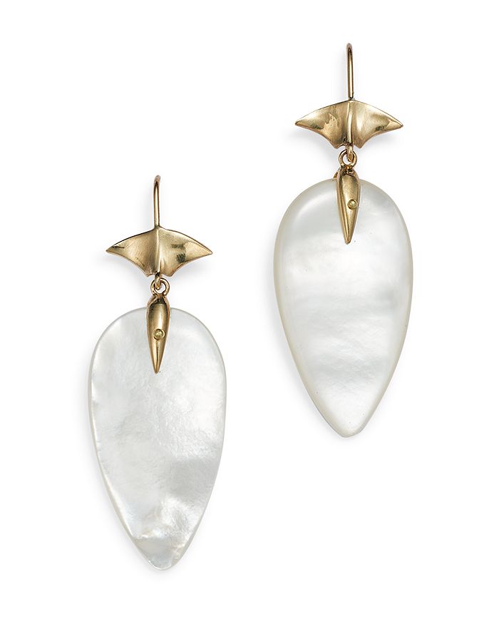 Annette Ferdinandsen Design 14k Yellow Gold Mother Of Pearl Arrowhead Drop Earrings In White