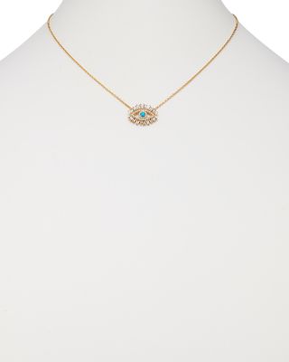 18K Yellow Gold Sleeping Beauty Turquoise & Diamond Evil Eye Pendant Necklace, 16-18"