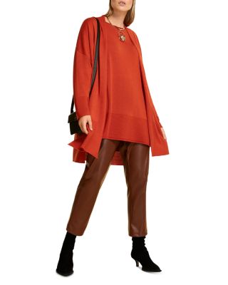 drawstring plus size hooded ribbed sweater