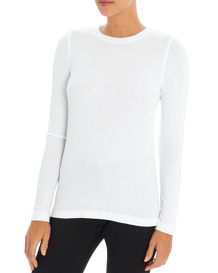 Three Dots Ribbed Crewneck Top In White