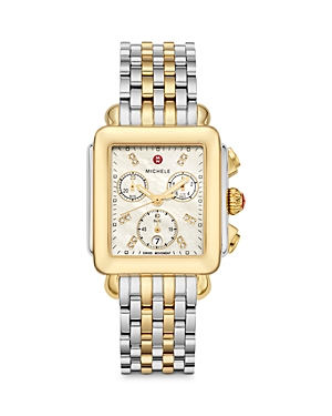 Shop Michele Deco Chronograph, 33mm In Silver & Gold