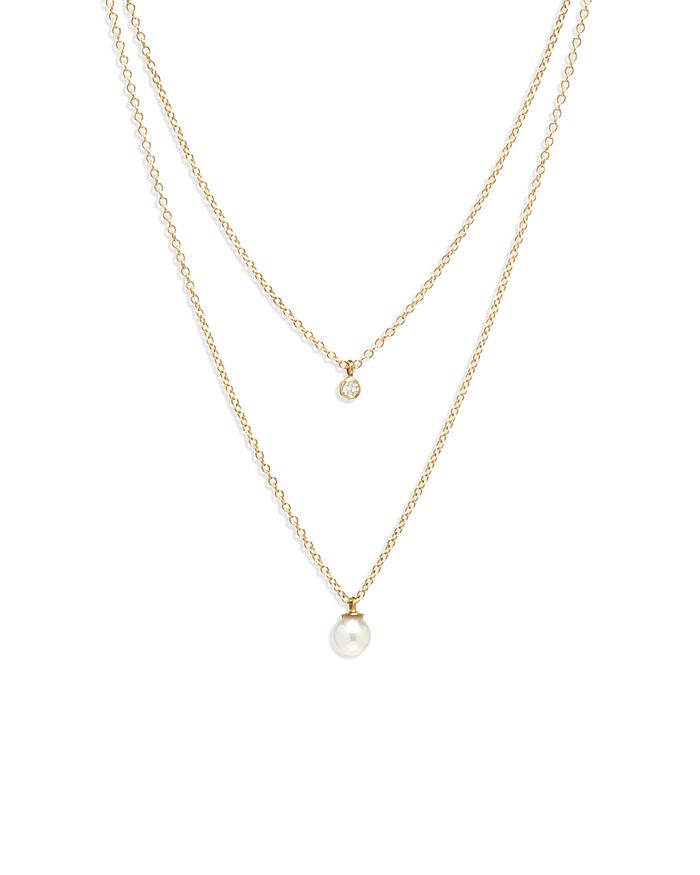 Shop Zoë Chicco 14k Yellow Gold Pearls Cultured Freshwater Pearl & Diamond Layered Pendant Necklace, 16-18 In White