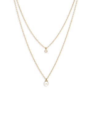 Zoe Chicco 14K Yellow Gold Pearls Cultured Freshwater Pearl & Diamond Layered Pendant Necklace, 16-1