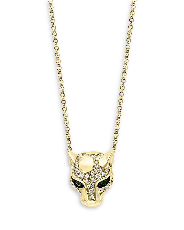 Bloomingdale's Emerald & Diamond Big Cat Pendant Necklace In 14k Yellow Gold, 16-18 - 100% Exclusive