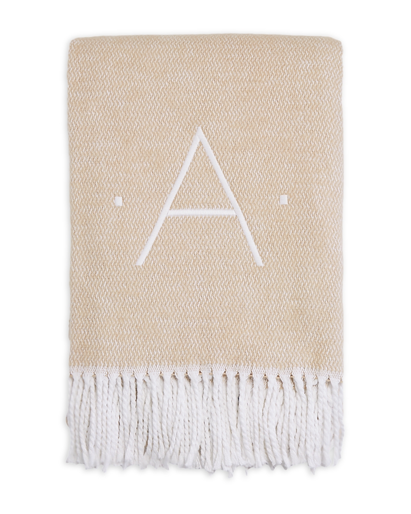 Matouk Pezzo Monogrammed Fringe Throw Blanket