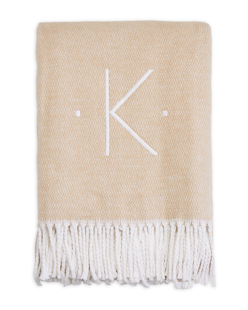 Matouk Pezzo Monogrammed Fringe Throw Blanket