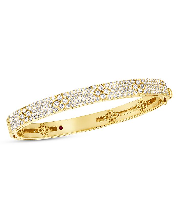 Shop Roberto Coin 18k Yellow Gold Love In Verona Diamond Flower Bangle Bracelet