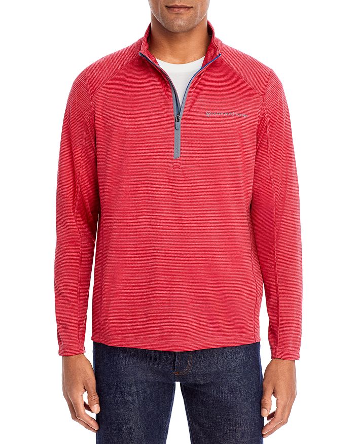 Vineyard Vines Sankaty Stripe Half Zip Performance Pullover In Sailors Red